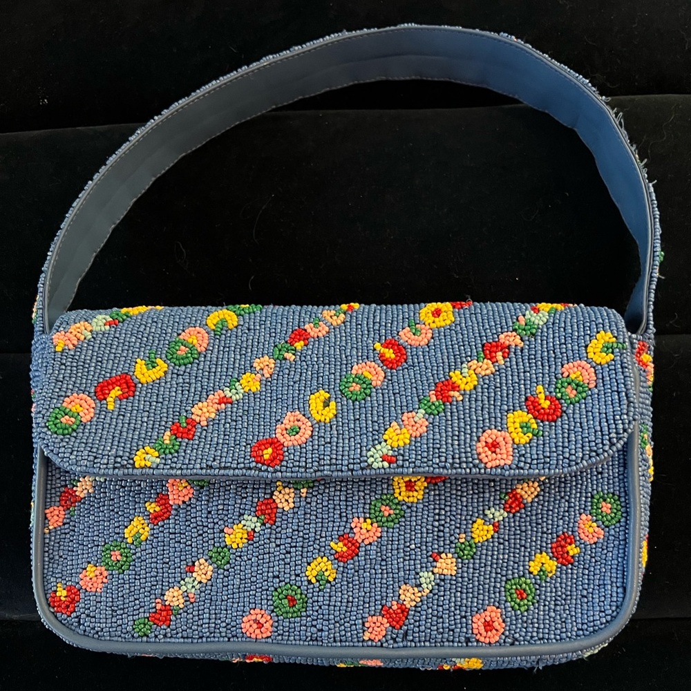 Anthropologie Fiona NWT Blue Beaded Bag